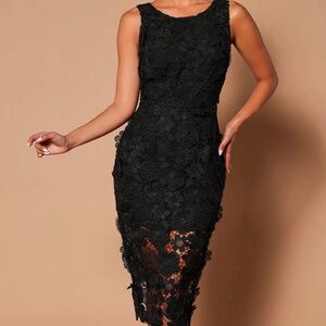 Fashion Nova Crochet Midi Black Dress  XS